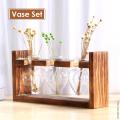 Wooden Frame Vase Hydroponic Plant Pot Transparent Glass Container Desk Decoration Flowerpot for flowers Dropshipping