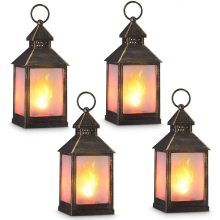 Flame Effect LED Lantern Golden Brushed Black