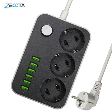 Multiple Power Strip Surge Protector EU AC Plug Outlet Socket USB 6 Ports Wall Charger Adapter Dock 5V 3.4A 1.6ft Extension Cord