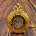 Classic Vintage Gold Quartz Pocket Watch Chain Roman Numerals Unisex Hollow Case Vintage Pendant Necklace Women Men Gifts