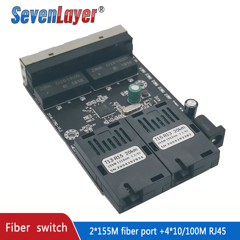 Ethernet switch Fiber Optical Media Converter Single Mode 4 RJ45 and 2 SC fiber Port 10/100M PCBA