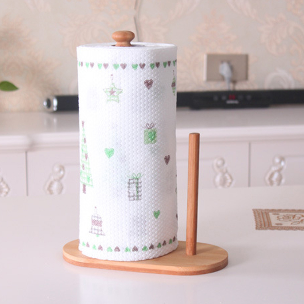 Natural Bamboo Stand Storage Towel Dispenser Holder Counter Roll Paper Tissue