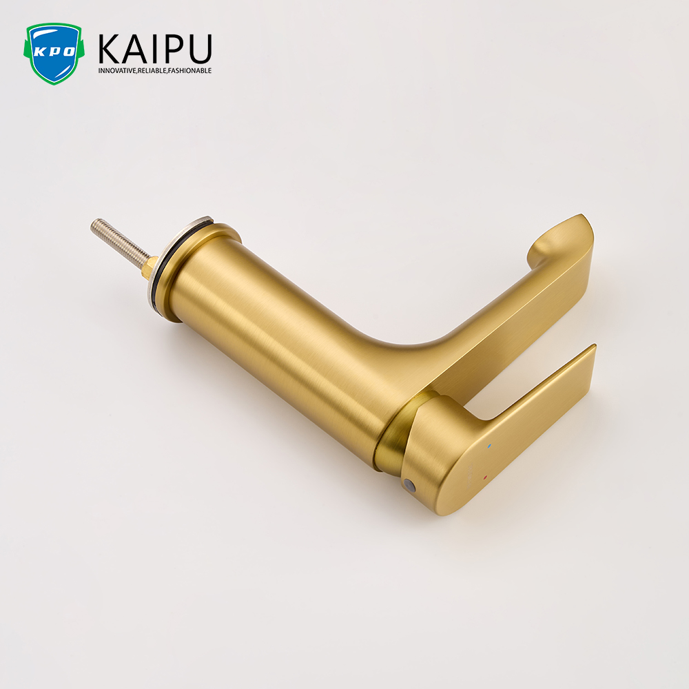 Brushed gold basin mixer with drainer (4)