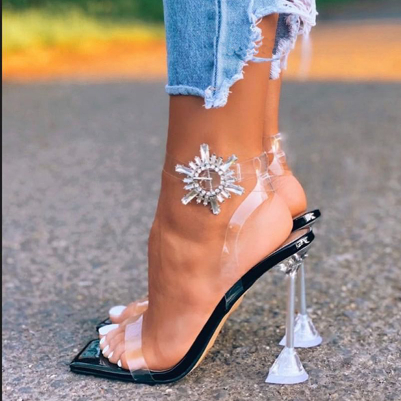 Sexy Party Women Sandals Ladies Thin Clear High Heels Sandals Open Toe Jelly Shoes Fashion Transparent Crystal Rhinestone Sandal