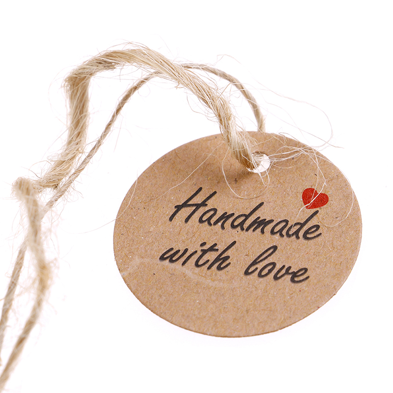 100Pcs Handmade with Love Labels Hang Tags with 20m String Tag Labels Party Favors Gift Blank Kraft Paper