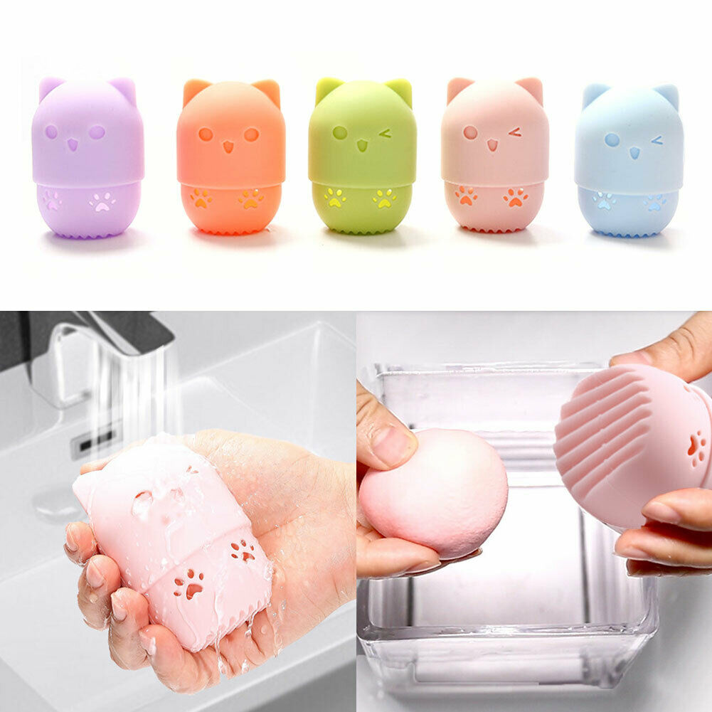 Kitten Beauty Powder Puff Holder Sponge Makeup Egg Drying Case Portable Soft Silicone Cosmetic Sponge Box Holder