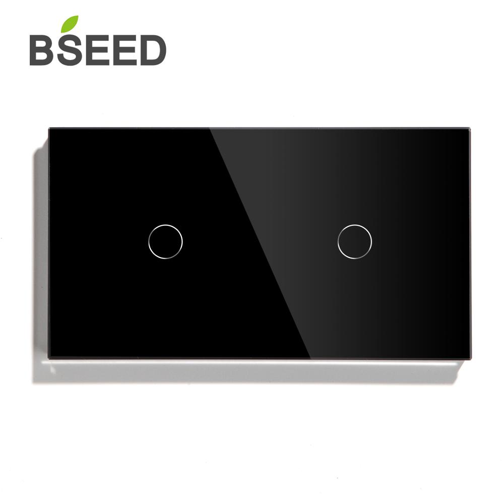 Bseed 2 Gang Touch Switch 157mm 1 Way 2 Way Light Switch White Black Golden Crystal Class Panel Switch Waterproof Switch