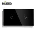 Bseed 2 Gang Touch Switch 157mm 1 Way 2 Way Light Switch White Black Golden Crystal Class Panel Switch Waterproof Switch