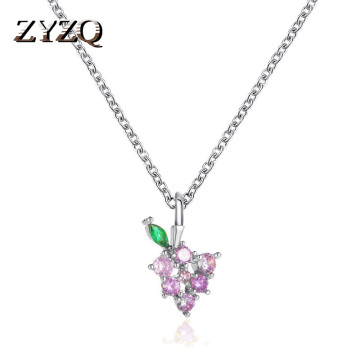 ZYZQ Sweet Crystal Grape Necklace Small Fresh Fruit Pendant Clavicle Chain Valentine's Day Gift Jewelry