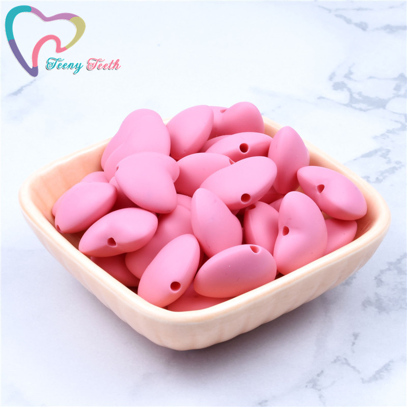 50 PCS Silicone Heart Teether Beads DIY Baby Shower Pacifier Teething Jewelry Toy Accessories Chew Making Cute Heart Beads