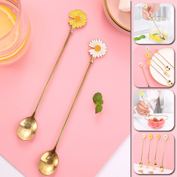 1pcs Stainless Steel Lovely Blossoms Daisy Spoon Fork Tea Coffee Ice Cream Desser Tool Home Kitchen Flatware Dinnerware Tablewar