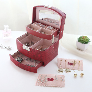 2021 High-Quality Best Selling European Large Capacity Three Layers Jewelry Box/ Leather Box with Lock and Mirror/ Wedding Gift