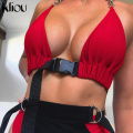 Summer Sexy Backless Crop Top With Sashes Bandage Halter For Women Hollow Out Strap Tie Up Sexy Summer Fashion Top