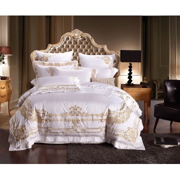 King Queen size 100SEgyptian Cotton White Luxury Royal Bedding set Embroidery silky Hotel Bed set Duvet cover Bed sheet set