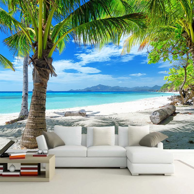 Custom Photo Mural Wallpaper 3D Sea Beach Coconut Tree Seascape Wall Painting Modern Living Room Sofa TV Background Wall Paper