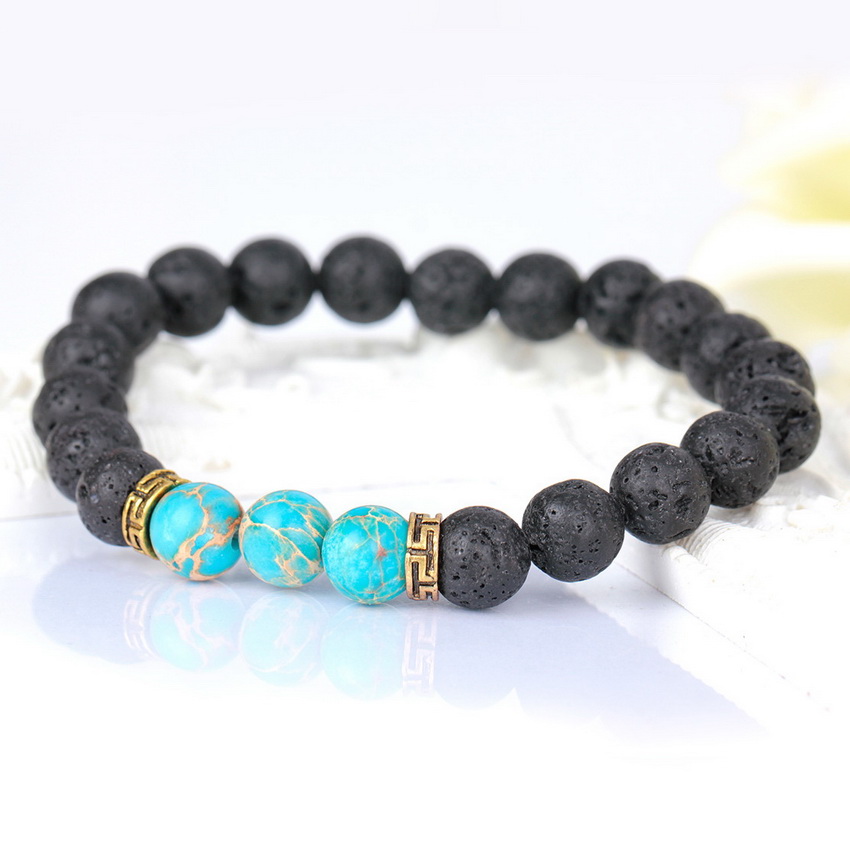 Fashion Design Rhinestone Reiki Prayer Stones Charm Bracelets For Men Women 7 Chakra Healing Balance Black Lava Beads Bracelets