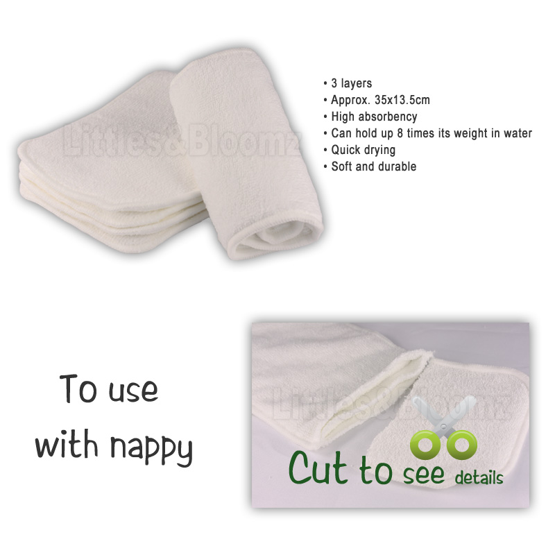 [Littles&Bloomz] Reusable Washable Inserts Boosters Liners For Real Pocket Cloth Nappy Diaper microfibre bamboo charcoal insert