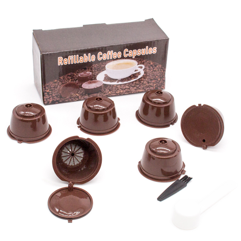 6Pcs Fit For Dolce Gusto Coffee Capsule With Spoon And Brush Refillable Coffee Filter Set Plastic Cafe Dripper Cup For Nespresso