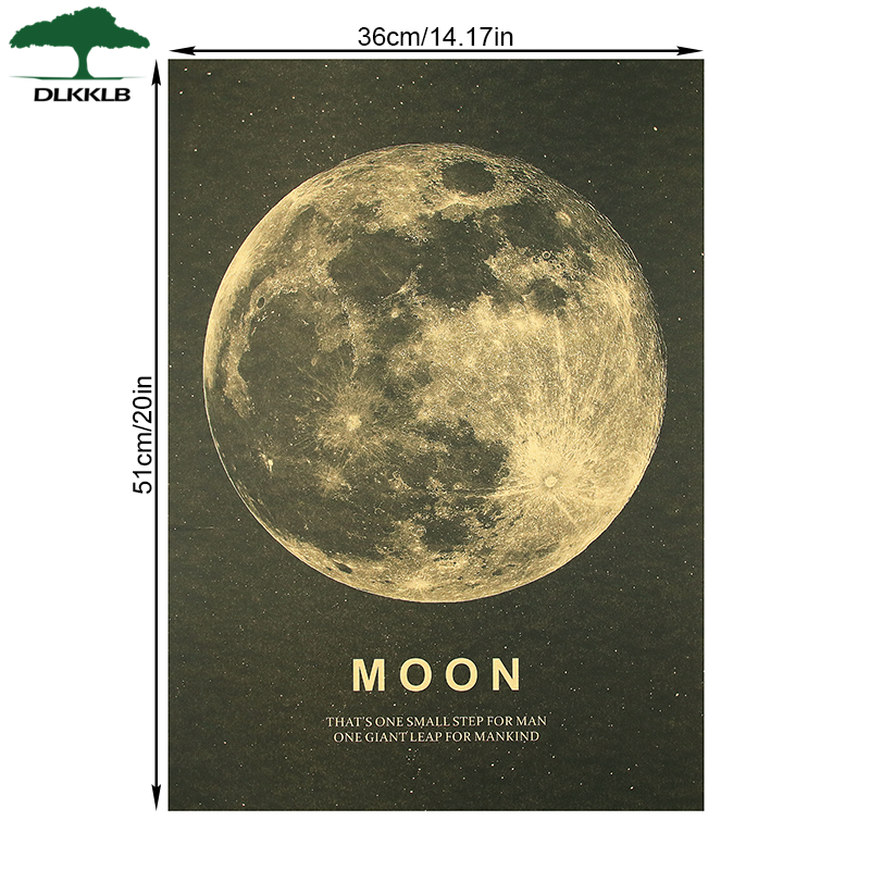 DLKKLB Moon Classic Poster A Great Step for Humans Kraft Paper Vintage Style Wall Sticker 51x36cm Home Bar Cafe Decor Painting