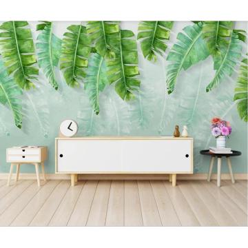 Customized large mural / wallpaper / simple and small fresh green banana leaf watercolor style background wall