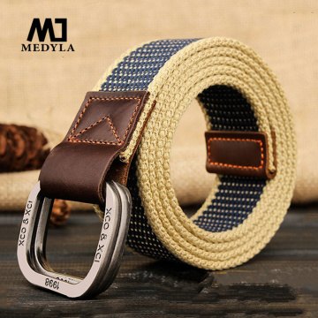 MEDYLA Belts For Men Double buckle Striped Adult Casual Men Knitted Belt Man Canvas Lengthen Strap