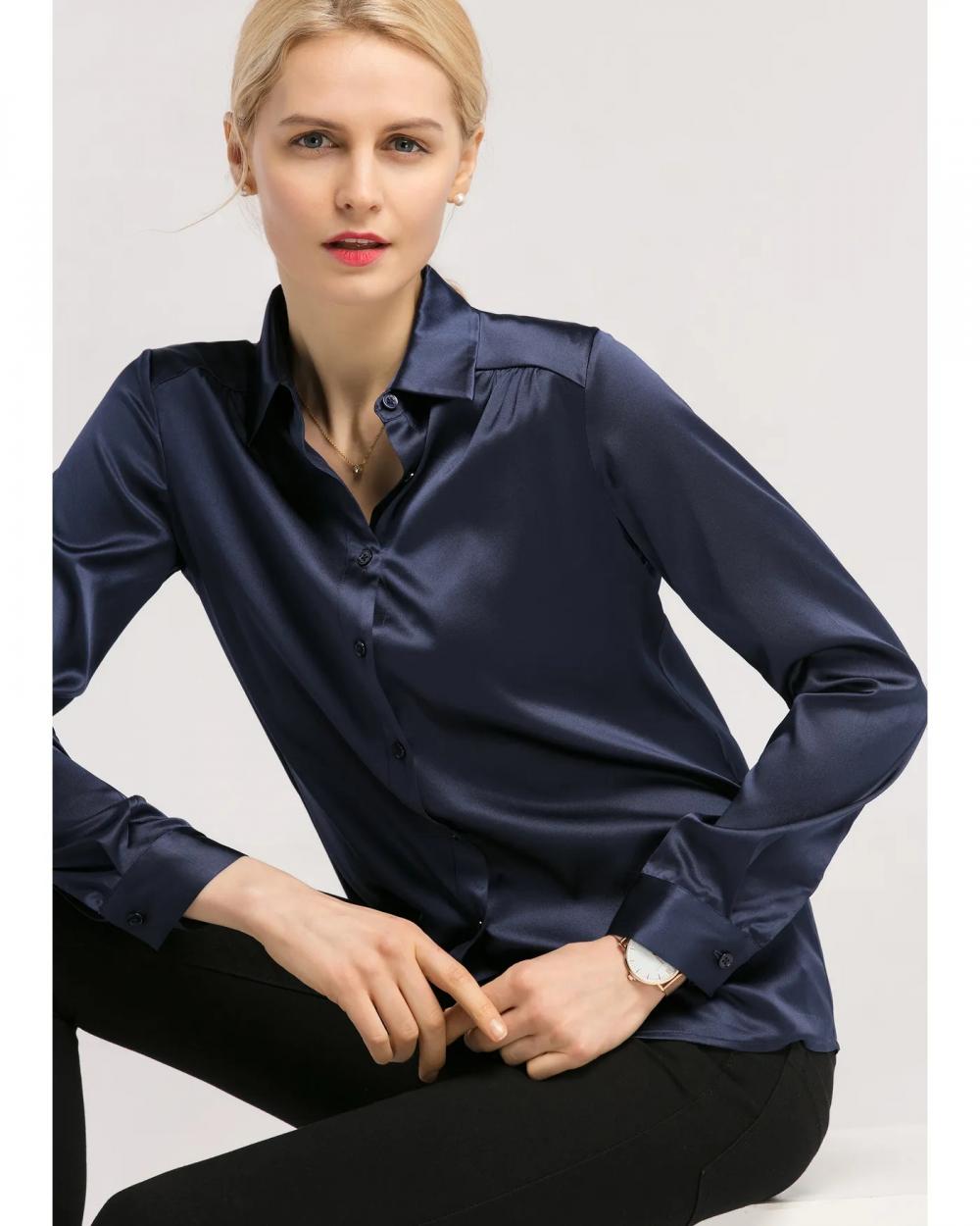 Silk Blouse for Women 100% Pure Silk Long Sleeves Cool Smooth Tops Long Sleeve Button Down Shirt Casual Work Office Silky Blouse