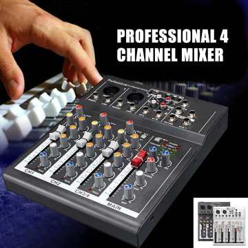 LEORY 4 Channel Karaoke Players Audio Sound Console Professional Live Mixing Studio Black/Silver Mixer Console Sound Card
