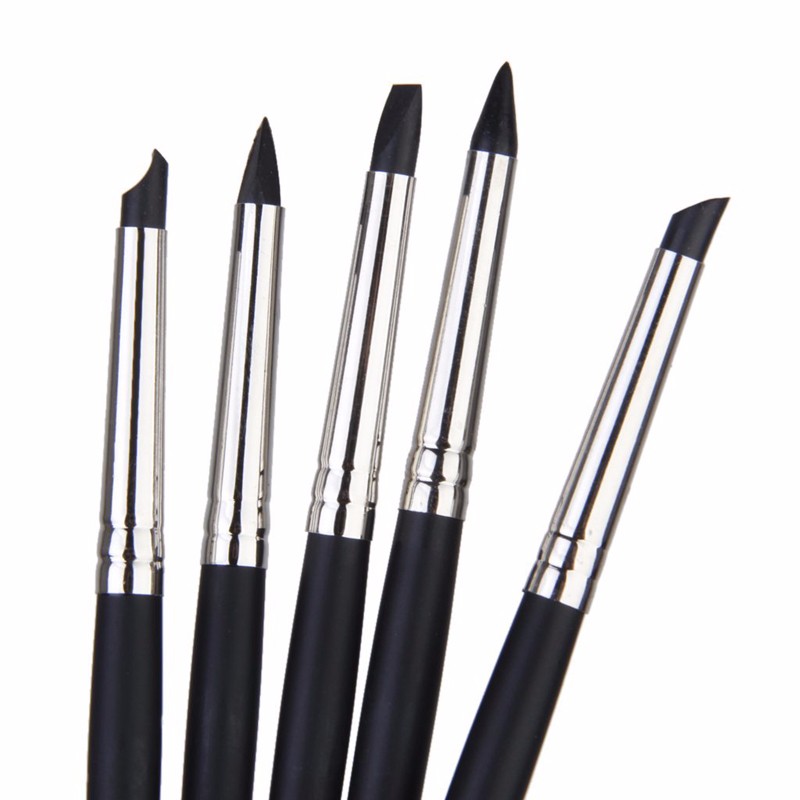 5pcs 15cm Pottery Clay Sculpture Carving Tools Silica Gel Pen Painting Nail Brush Set Different Shapes Art Craft Supplies