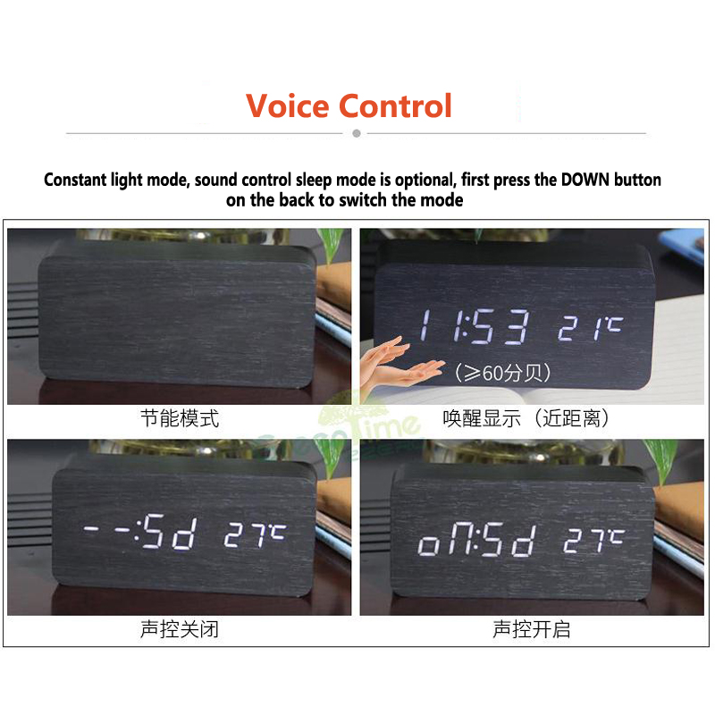 Dual Display Smart Digital LED Alarm Clock Temperature Voice Control Multifunction Electronic Calendar Table Clock Home Decor