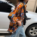 AQOIA Korean style Patchwork Long Sleeve Loose Women Blouse Shirt INS Button Up Plus Size Ladies Shirts 2020 Autumn Female Tops