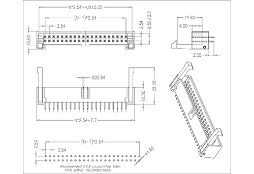 LHDS05 2.54mm Ejector Header 180°With Plastic Latch