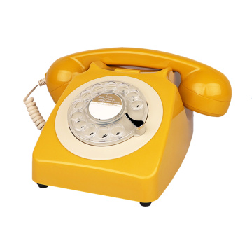 Corded Retro Landline Phones Yellow Vintage Rotary Dial Telephone Antique Telephones for Home Office Shops and Art Decor Gift