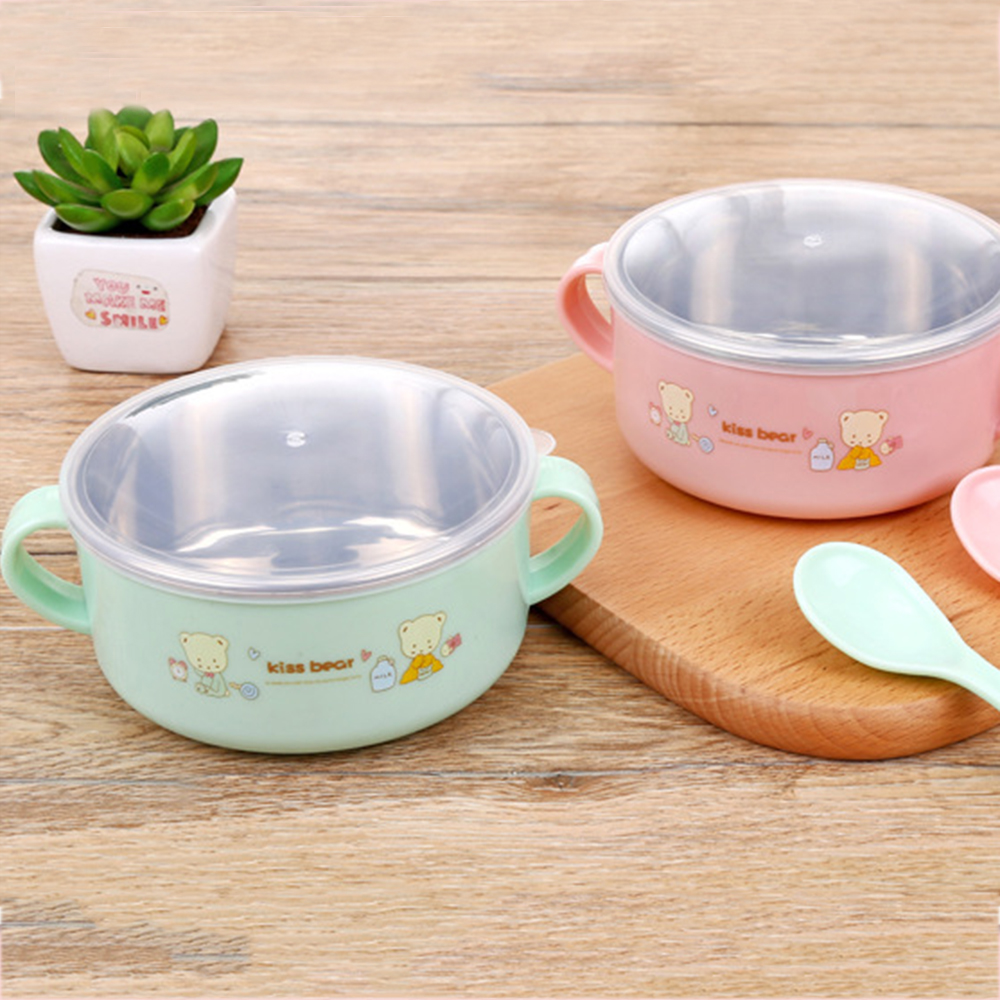 Insulation Stainless Steel Baby Bowl Sets Thermal Tableware Set For Kids Toddlers with Spoon Cover Solid Feeding Dishes