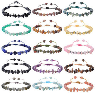 6mm Gemstone Round Beads With Crystal Chips Woven Adjustable Bracelet for Men Women