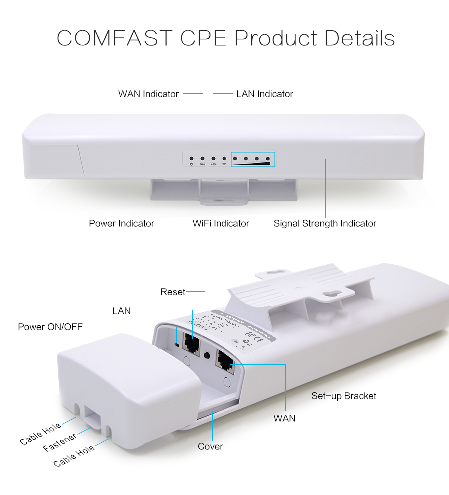 COMFAST 3-5KM Long Range 900Mbps Wireless Outdoor CPE High Power Wireless Bridge 5.8G WIFI Signal Booster Amplifier CF-E313AC