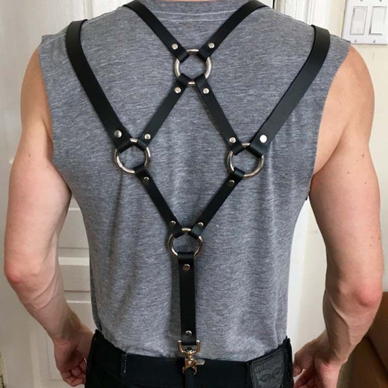 Fetish Men Gay Sexy Chest Harness Top Tanks PU Leather Adjustable Male Harness Sexy Leather Clothes for BDSM Bondage Men