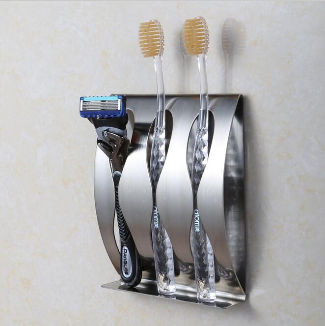 1Pcs Stainless Steel Wall Mount Toothbrush Holder 3/2 Hook Self-Adhesive Tooth Brush Organizer Box Bathroom Accessories