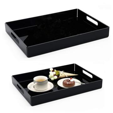 Acrylic Storage Trays Rectangle Serving Tray with Handles Kitchen Coffee Fruit Dessert Holder Snack Dish Organizer Tray Black
