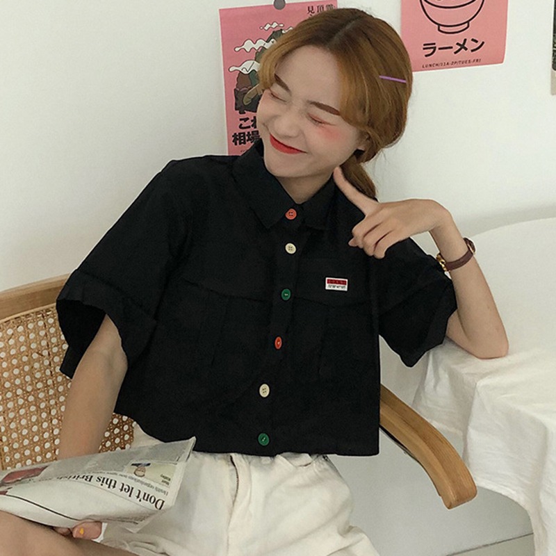 Women's Shirt Harajuku Short Sleeve Polo топ Collar Casual Cotton Preppy Top Girls Fashion Letter Embroidery Blusas Femininas