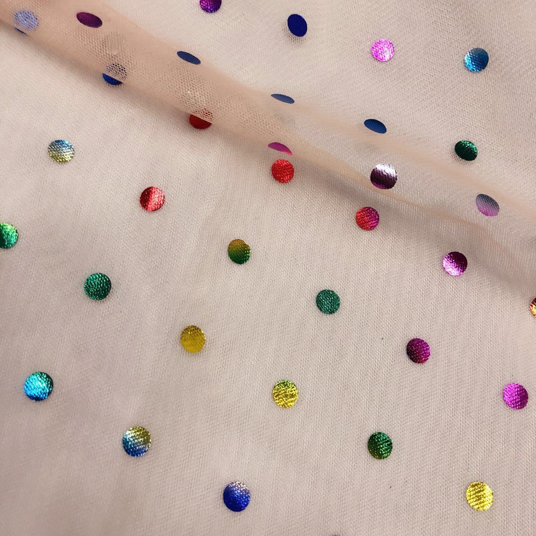 Pink,White Rainbow Party Polka Dot Tulle - Ultra-fine Tulle Fabric Metallic Rainbow Foil Confetti Dots,By The Yard