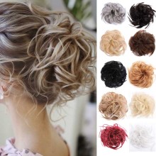 DIANQI synthetic hair curly scrunchie chignon with rubber band brown gray ring wrap in messy ponytail bun for women extension
