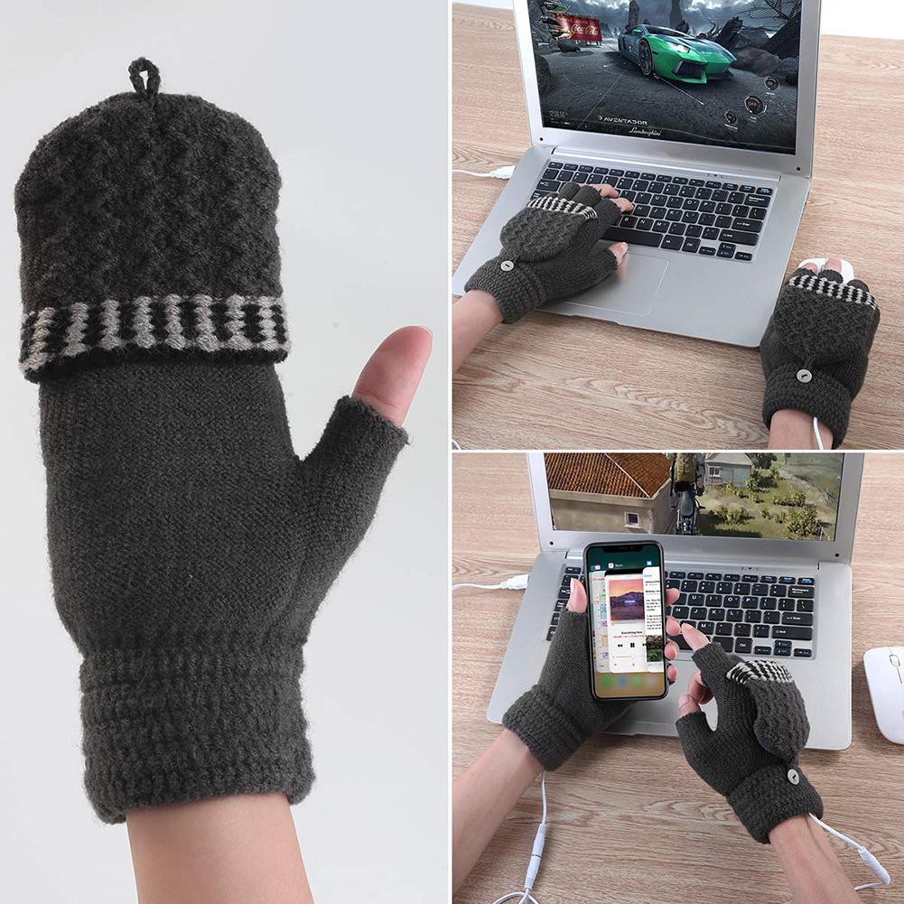 USB 5V Heating Gloves Hand Warmers Winter Warm Mittens Hand Laptop Half Fingerless Electric Heating Gloves For Men Women