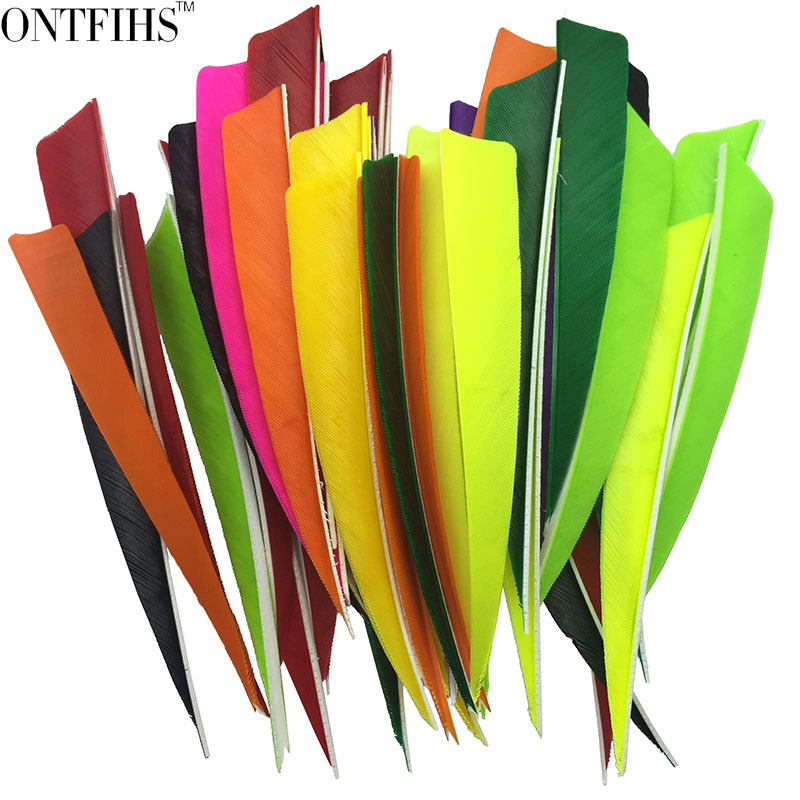 50 Pcs ONTFIHS 5" Archery Fletches Shield Cut Fletchings Arrow Feathers 5Inch Feather Hunting Arrows Diy