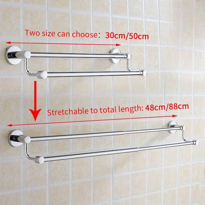 Towel Rack Hanging Holder Stainless Steel Double Towel Bar Wall Mounted Telescopic Bathroom Towel Holder Adjustable Length