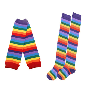 Knit Mittens Sockings For Women Girl Colorful Rainbow Striped Long Gloves Socks Warmer Arm Fingerless Knit Mittens Sockings