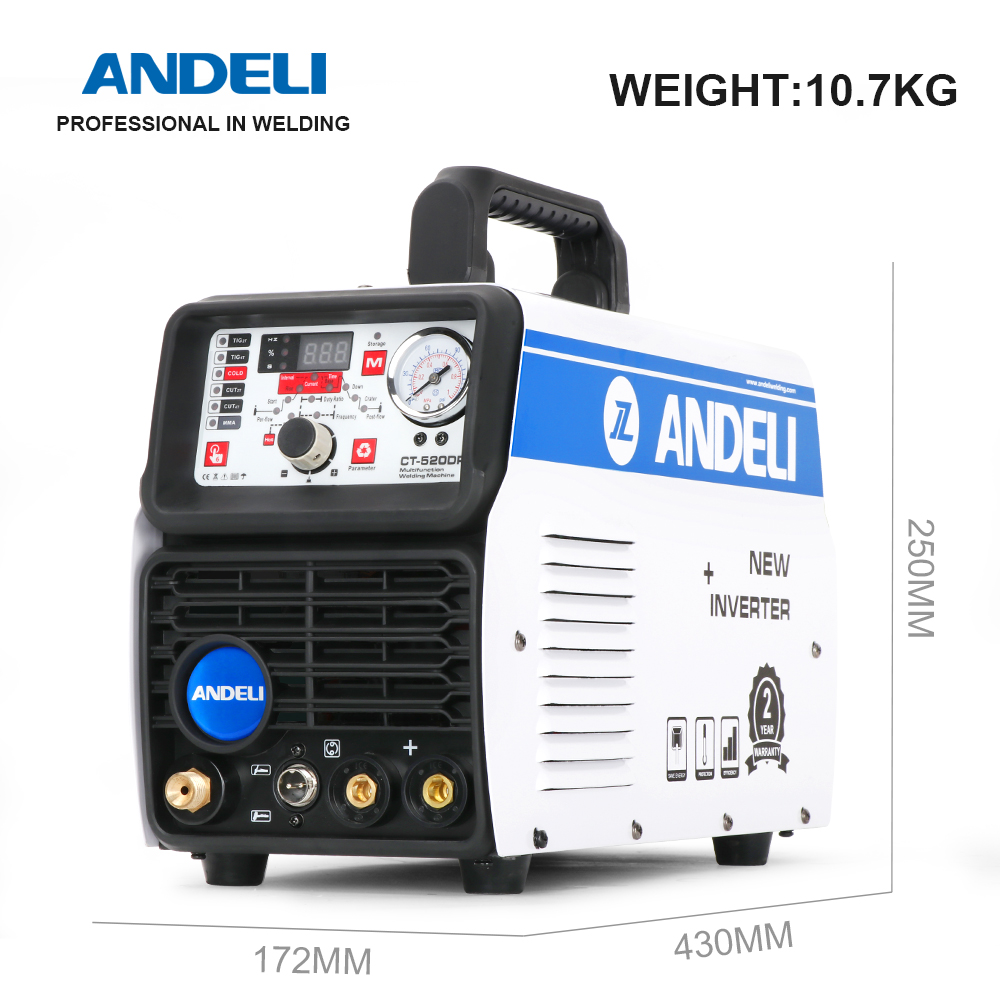 ANDELI TIG Welding Machine CT-520DPL CUT/COLD/TIG/MMA/Pulse 5 in 1 220V TIG Welder Built-in Oil-water Separator Gas Regulator