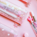 Sweet Pink Glittering Frosted Sakura Pencil Bag Kawaii Pencil Cases Pouch School Office Supplies Korean Stationery Organizer