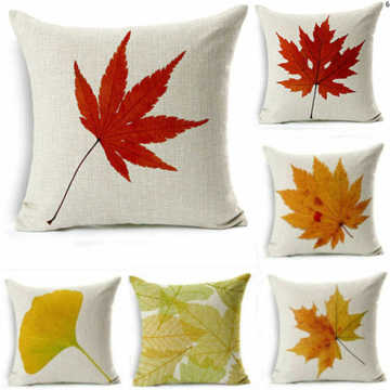 Ginkgo Maple Leaf Cotton Linen Throw Pillow Case Cushion Case 18