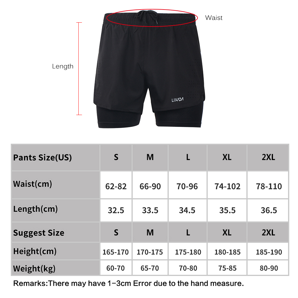 Lixada Men's 2-in-1 Running Shorts Quick Drying Breathable Training Exercise Jogging bicycles Bike Cycling Shorts Men's Shorts