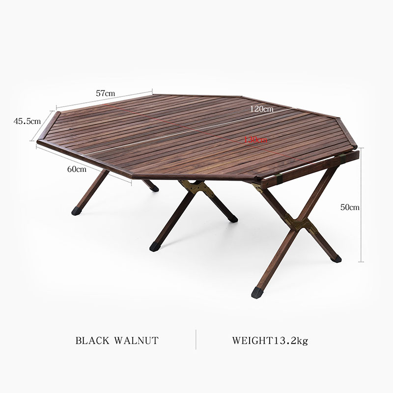 Thous Winds outdoor camping solid wood octagonal egg roll table camping picnic oversized folding table black walnut teak table